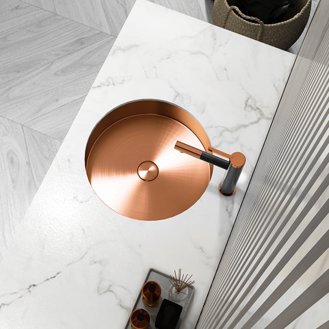 Eden Bath 15" Round Stainless Steel Undermount Bathroom Sink with Drain in Rose Gold - EB_SS050RG