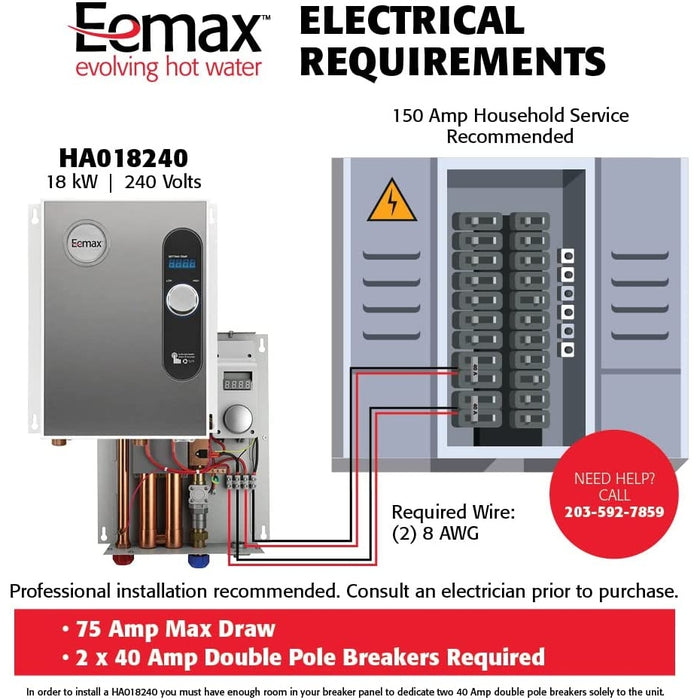 Eemax HomeAdvantage II 18kW 240V Electric Tankless Water Heater - EHA018240