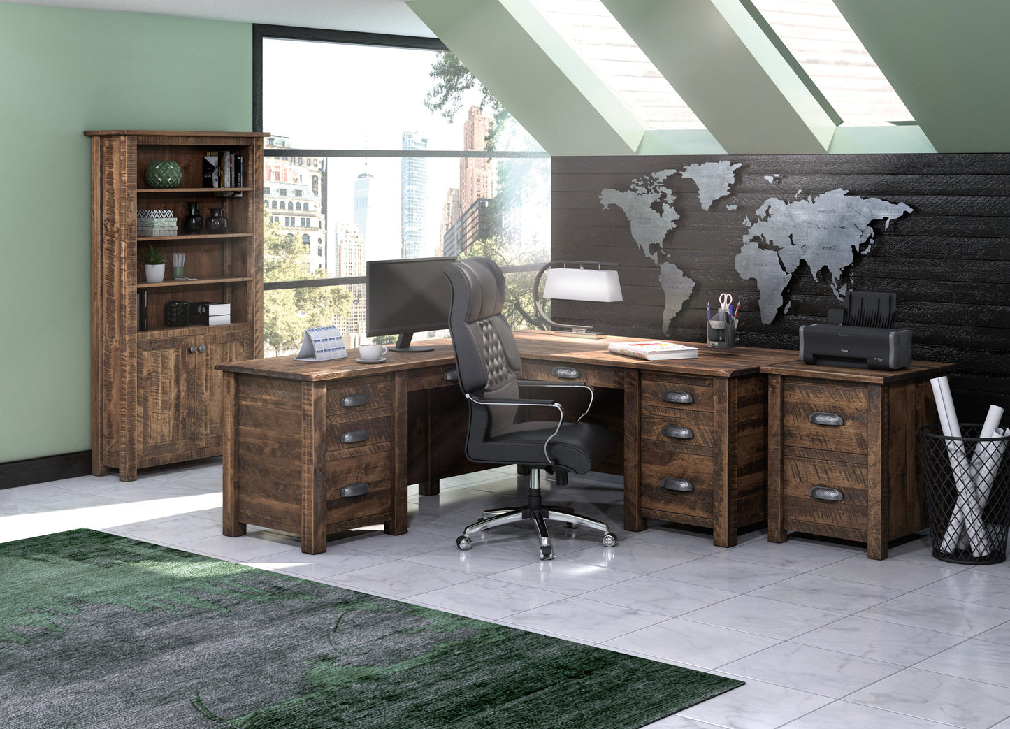QW Amish El Paso L-Shaped Desk with Optional Hutch - 124B-LA-ELP-8273-L-RS