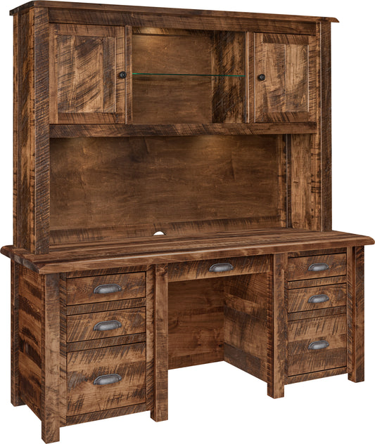 QW Amish El Paso Double Pedestal Desk with Optional Hutch - 124B-LA-ELP-2573-DP-RS