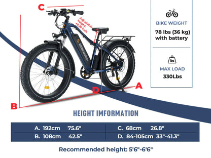 Senada Bikes 1000W 48V Saber Plus All-Terrain Fat Tire Electric Bike - EB-SN-SABER-PLUS-MB