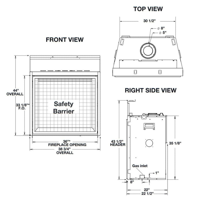 Napoleon Fireplaces Elevation X Series Direct Gas Fireplace with Electronic Ignition, Napoleon, 36", 42", EX36NTEL