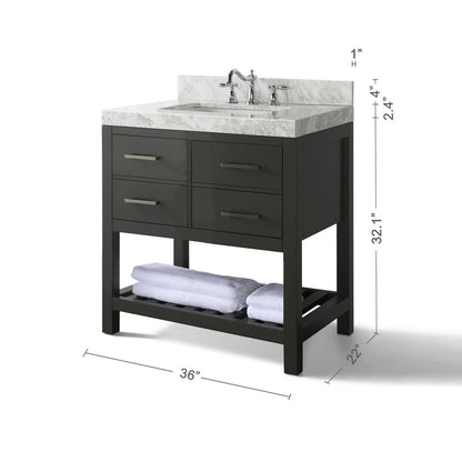 Ancerre Elizabeth Bathroom Vanity with Sink and Carrara White Marble Top Cabinet Set - VTS-ELIZABETH-36-W-CW - Backyard Provider