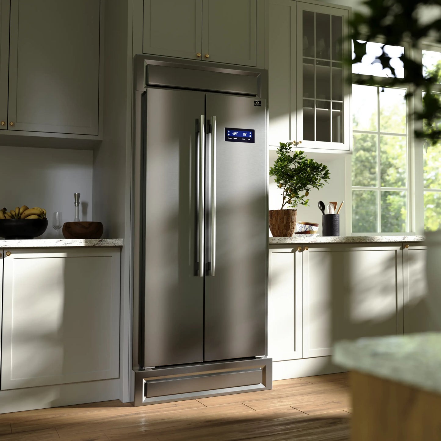 Forno Salerno 33-Inch 15.6 cu.ft Built-in Refrigerator with Modern Decorative Grille in Stainless Steel (FFRBI1805-37MG) - FFRBI1805-37MG