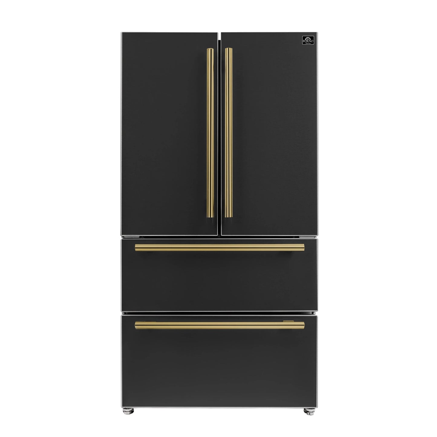 Forno Espresso Moena 36-inch 19.2 Cu.ft French Door Refrigerator in Black with Antique Brass Handle -FFRBI1820-36BLK