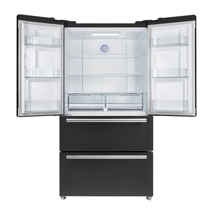 Forno Espresso Moena 36-inch 19.2 Cu.ft French Door Refrigerator in Black with Stainless Steel Handle  - FFRBI1820-36BLK
