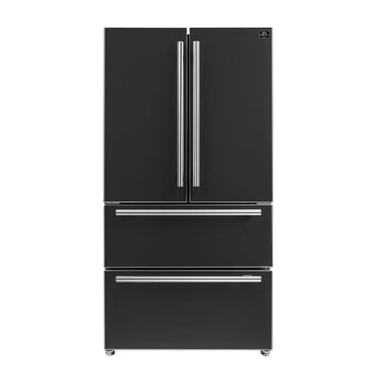 Forno Espresso Moena 36-inch 19.2 Cu.ft French Door Refrigerator in Black with Stainless Steel Handle  - FFRBI1820-36BLK