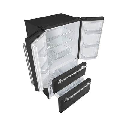 Forno Espresso Moena 36-inch 19.2 Cu.ft French Door Refrigerator in Black with Stainless Steel Handle  - FFRBI1820-36BLK