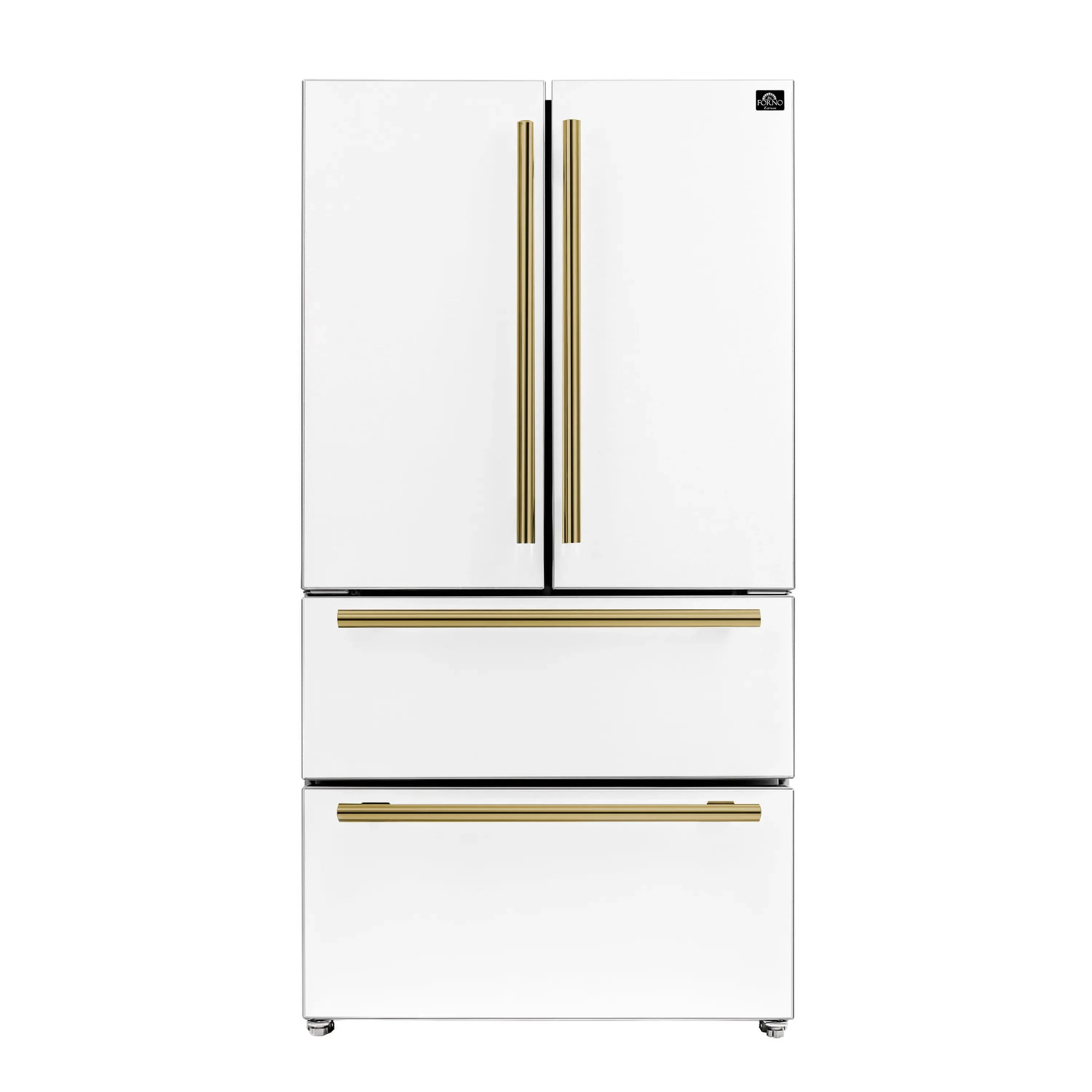Forno Espresso Moena 36-inch 19.2 Cu.ft French Door Refrigerator in White with Antique Brass Handle  - FFRBI1820-36WHT