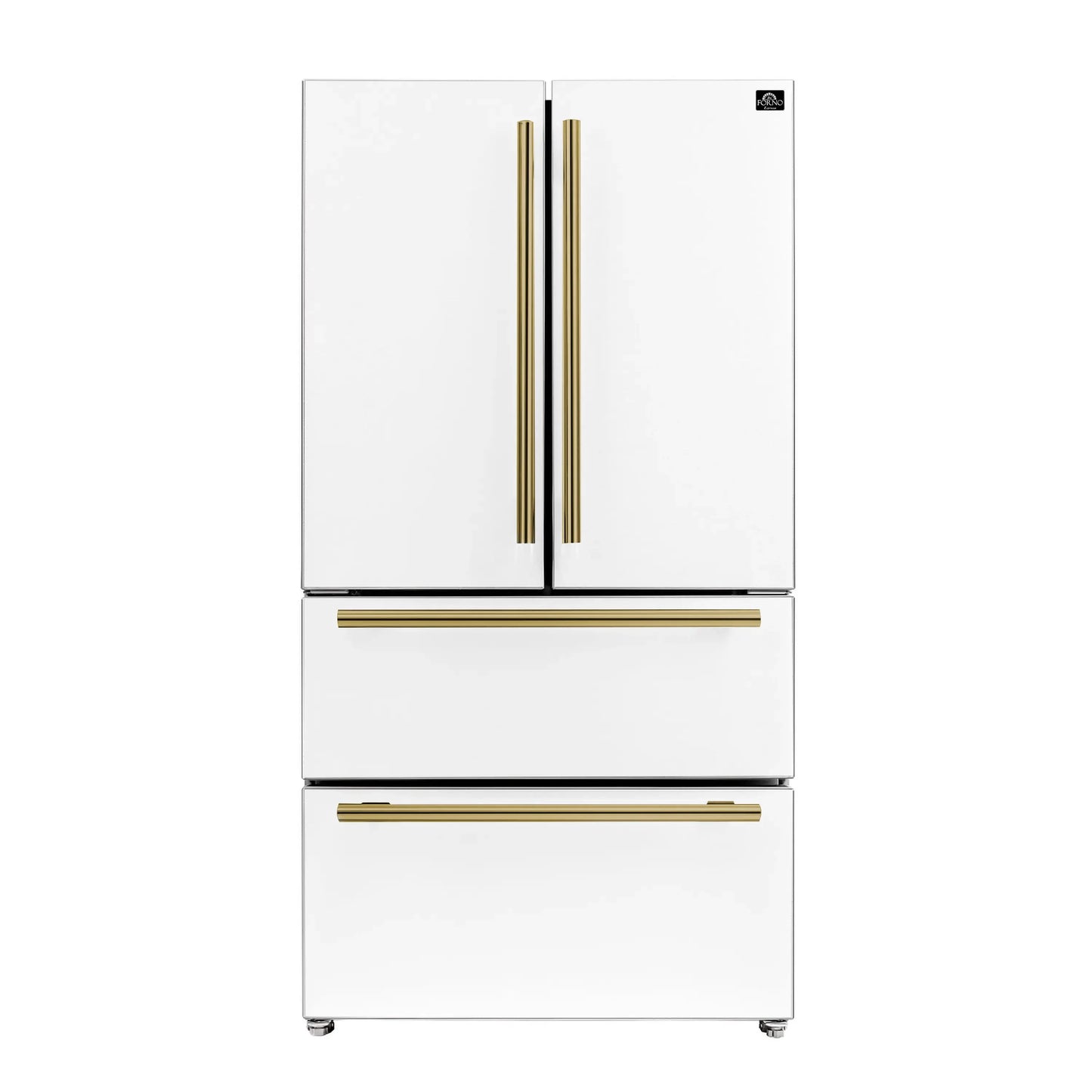 Forno Espresso Moena 36-inch 19.2 Cu.ft French Door Refrigerator in White with Antique Brass Handle  - FFRBI1820-36WHT