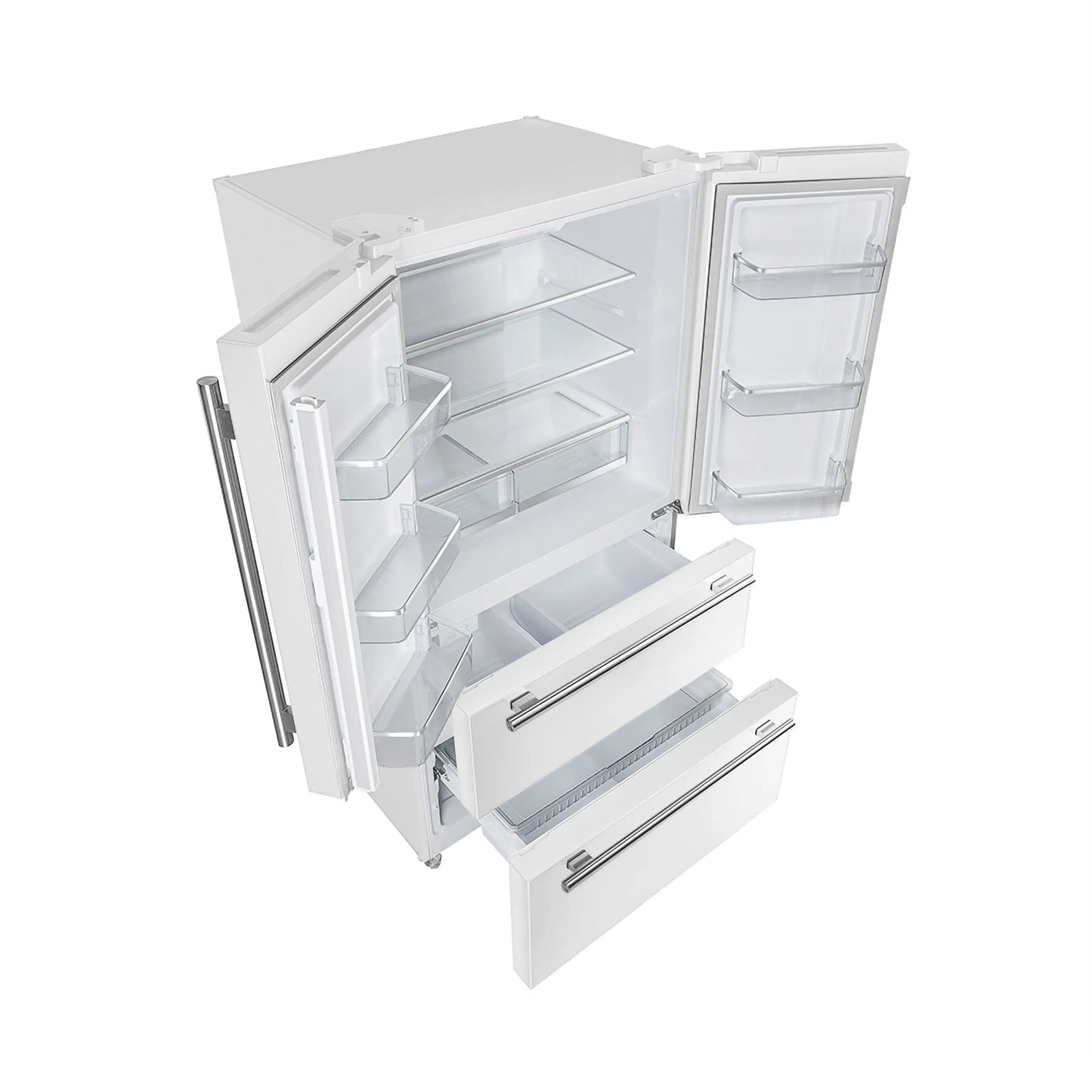 Forno Espresso Moena 36-inch 19.2 Cu.ft French Door Refrigerator in White with Antique Brass Handle  - FFRBI1820-36WHT