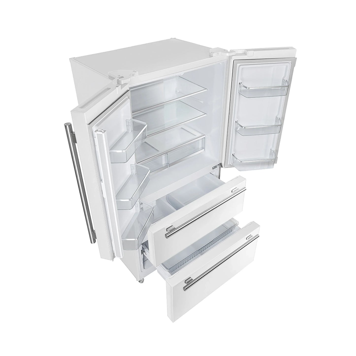 Forno Espresso Moena 36-inch 19.2 Cu.ft French Door Refrigerator in White with Stainless Steel Handle  -  FFRBI1820-36WHT