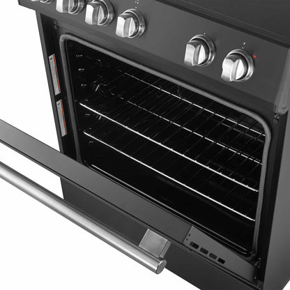 Forno 5-Piece Appliance Package - 30-Inch Electric Range, Under Cabinet Range Hood, French Door Refrigerator, Dishwasher, and 30-Inch Microwave Drawer in Black with Stainless Steel Handle - APR5-6012-30BLK-MWD30