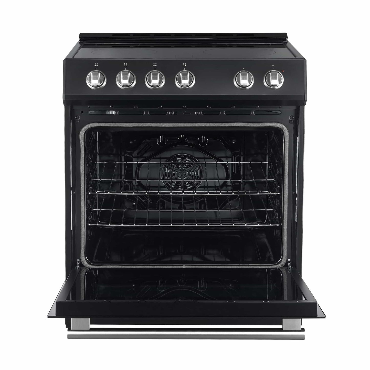 Forno 5-Piece Appliance Package - 30-Inch Electric Range, Under Cabinet Range Hood, French Door Refrigerator, Dishwasher, and 30-Inch Microwave Drawer in Black with Stainless Steel Handle - APR5-6012-30BLK-MWD30