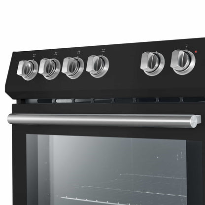 Forno 5-Piece Appliance Package - 30-Inch Electric Range, Under Cabinet Range Hood, French Door Refrigerator, Dishwasher, & 24-Inch Microwave Drawer in Black with Stainless Steel Trim - APR5-6012-30BLK