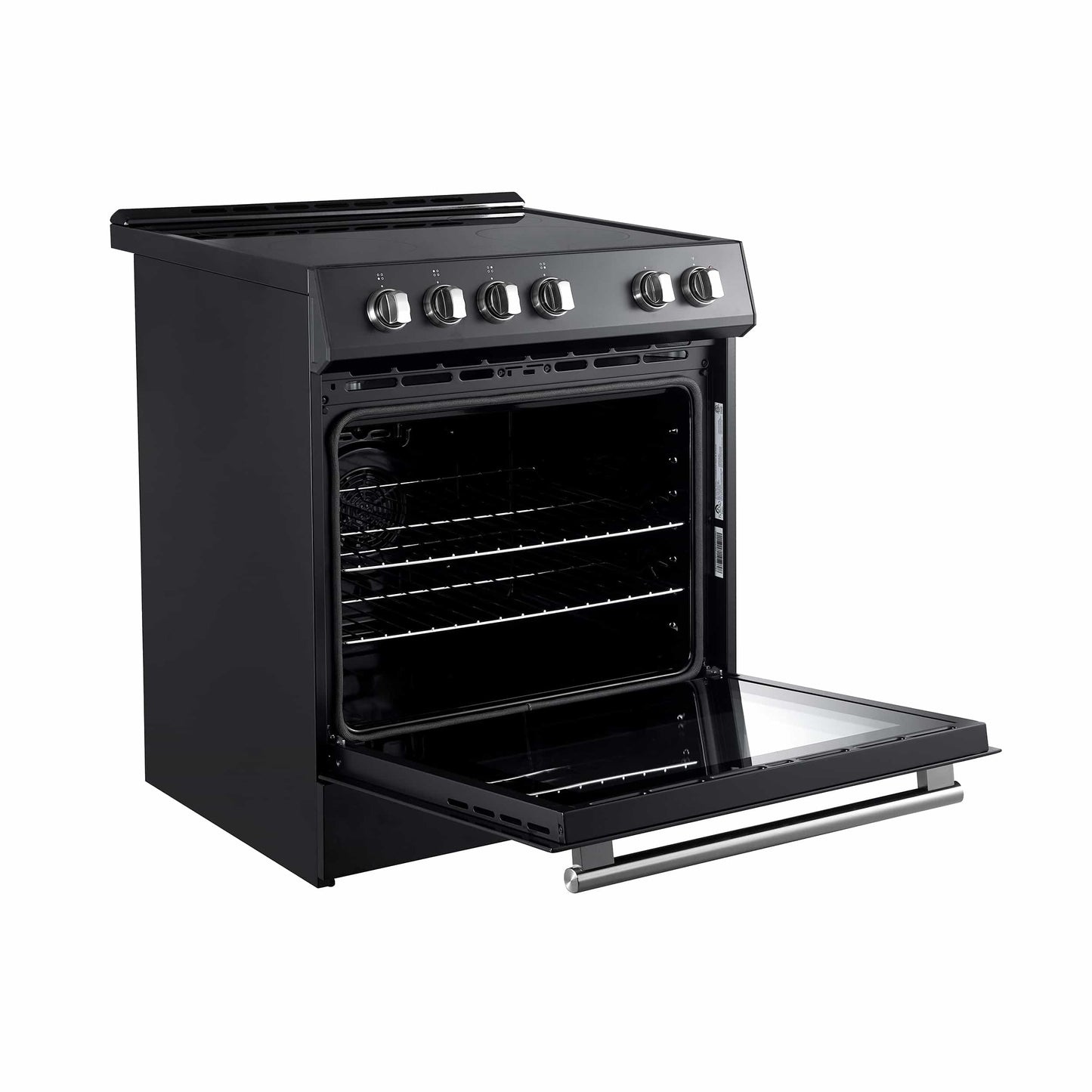 Forno 5-Piece Appliance Package - 30-Inch Electric Range, Under Cabinet Range Hood, Refrigerator with Water Dispenser, Dishwasher, and  Microwave Drawer in Black with Antique Brass Trim - APW5-6012-30BLK