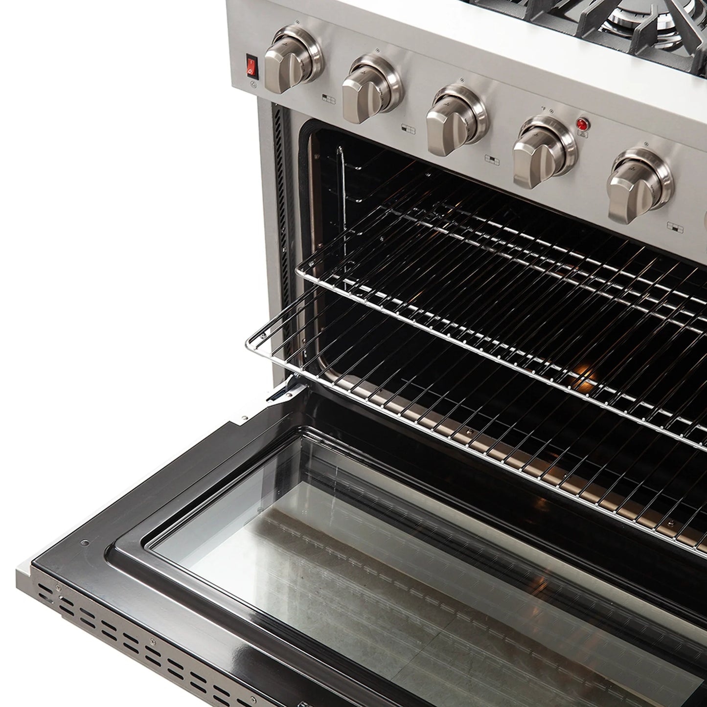 Forno 5-Piece Appliance Package - 36-Inch Gas Range, Wall Mount Range Hood, 36-Inch Refrigerator, Dishwasher, and 24-Inch Microwave Oven in Stainless Steel - AP5-6244-36-5095-24MO