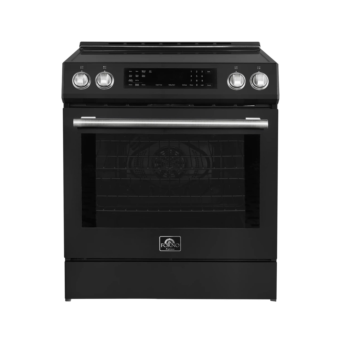 Forno 5-Piece Appliance Package - 30-Inch Inducton Range, Under Cabinet Range Hood, Refrigerator with Water Dispenser, Dishwasher, and 24-Inch Microwave Oven in Black with Antique Brass Trim - APW5-905-30BLK-MWO24