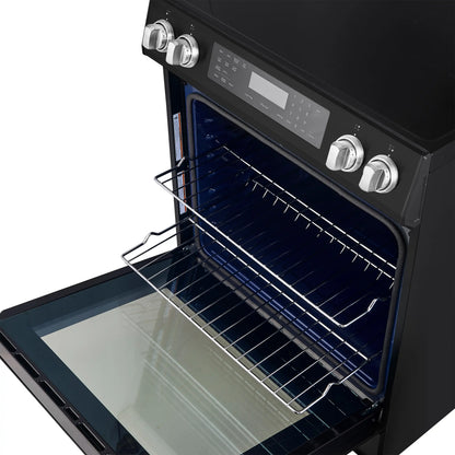 Forno 5-Piece Appliance Package - 30-Inch Induction Range, Under Cabinet Range Hood, Refrigerator, Dishwasher, and 30-Inch Microwave Oven in Black with Antique Brass Trim - APR5-905-30BLK-MWO30