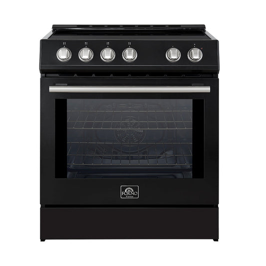 Forno 5-Piece Appliance Package - 30-Inch Induction Range, Under Cabinet Range Hood, French Door Refrigerator, Dishwasher, and 30-Inch Microwave Drawer in Black with Stainless Steel Trim - APR5-982-30BLK-MWD30