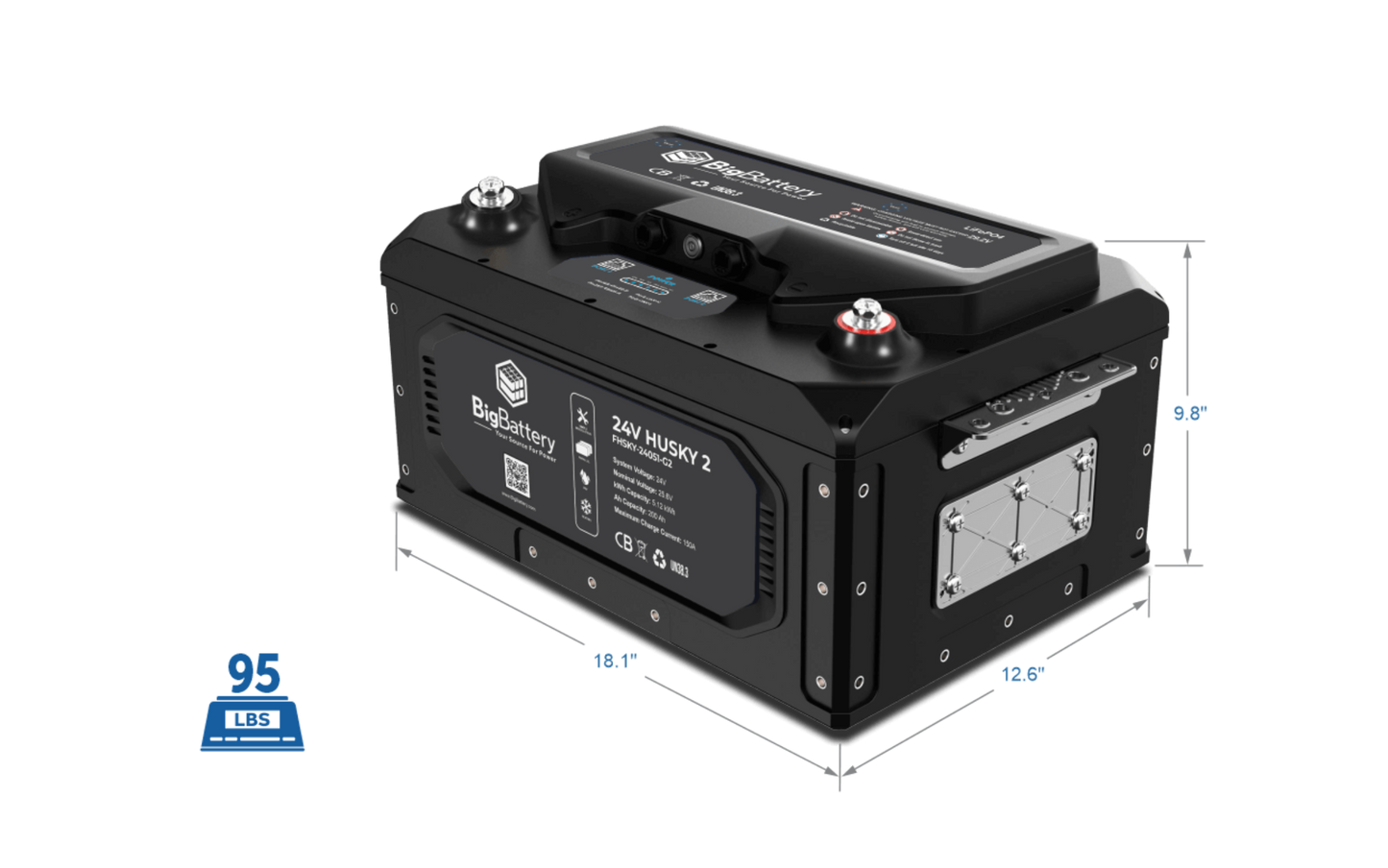 Big Battery 24V HUSKY 2 – LiFePO4 – 200Ah – 5.12kWh - FHSKY-24051-G2