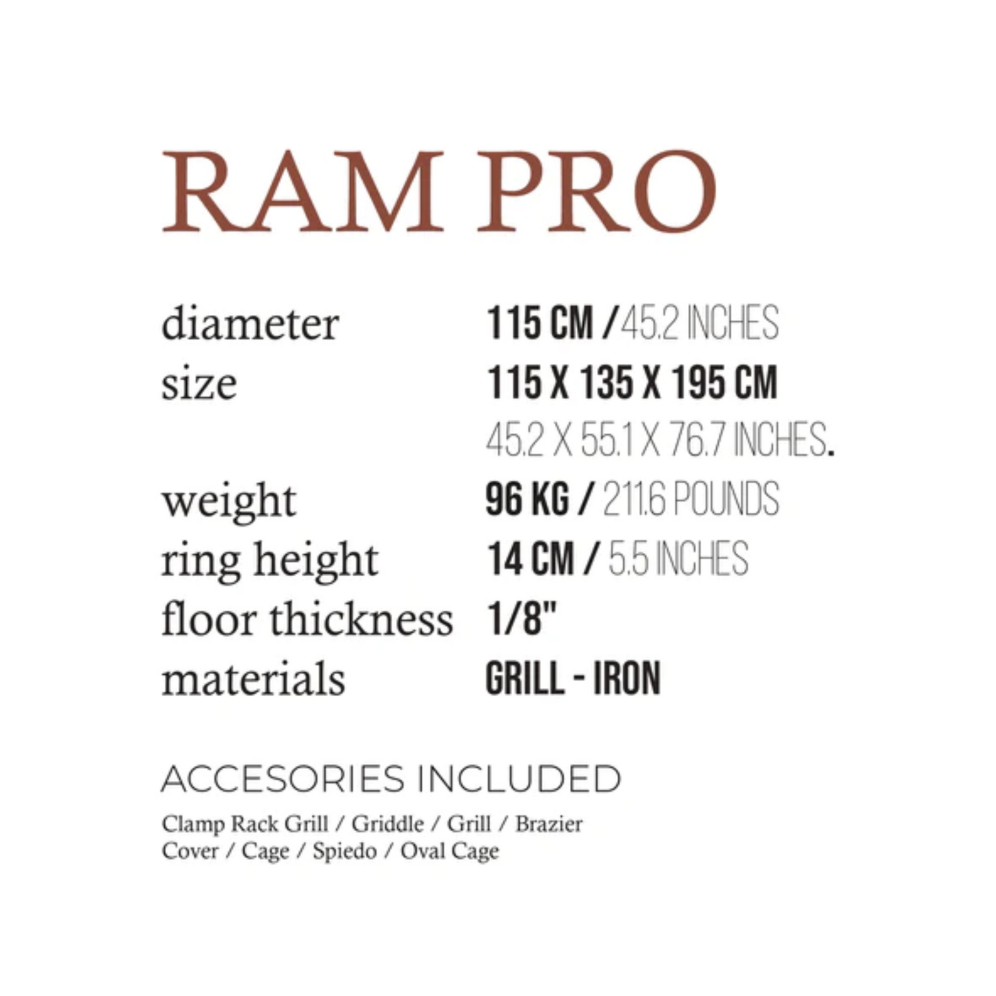 Fogues TX Ram 120 Pro Open Fire Argentine Charcoal Grill - FJL-RAM-103