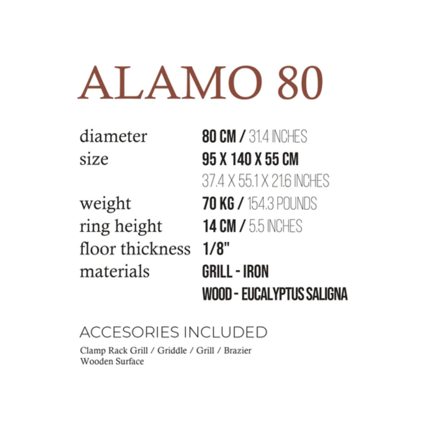 Fogues TX Alamo 80 Open Fire Argentine Wood and Charcoal Grill - FJL-ALA-001