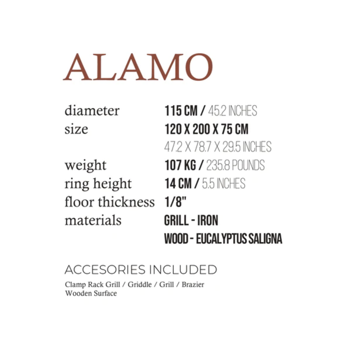 Fogues TX Alamo 120 Open Fire Argentine Wood and Charcoal Grill - FJL-ALA-003