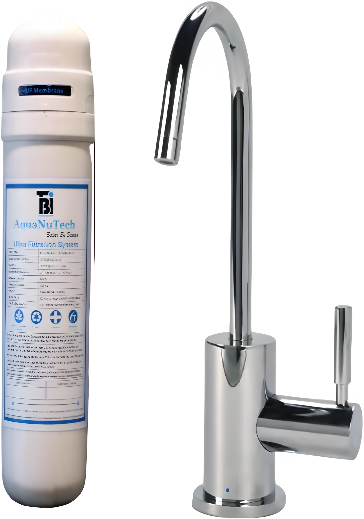 AquaNuTech Filtration System Combo with Contemporary C-Spout Cold Water Faucet New - FL-C2400-CH