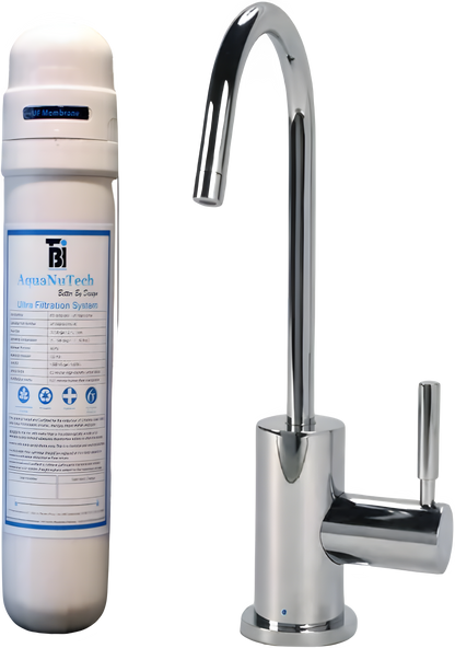 AquaNuTech Filtration System Combo with Contemporary C-Spout Cold Water Faucet New - FL-C2400-CH