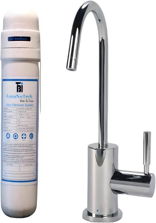AquaNuTech Filtration System Combo with Contemporary C-Spout Cold Water Faucet New - FL-C2400-CH