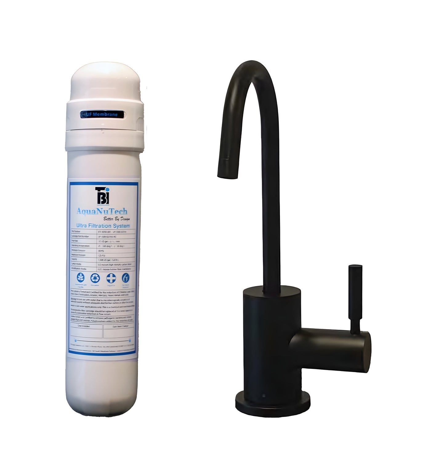 AquaNuTech Filtration System Combo with Contemporary C-Spout Cold Water Faucet New - FL-C2400-CH
