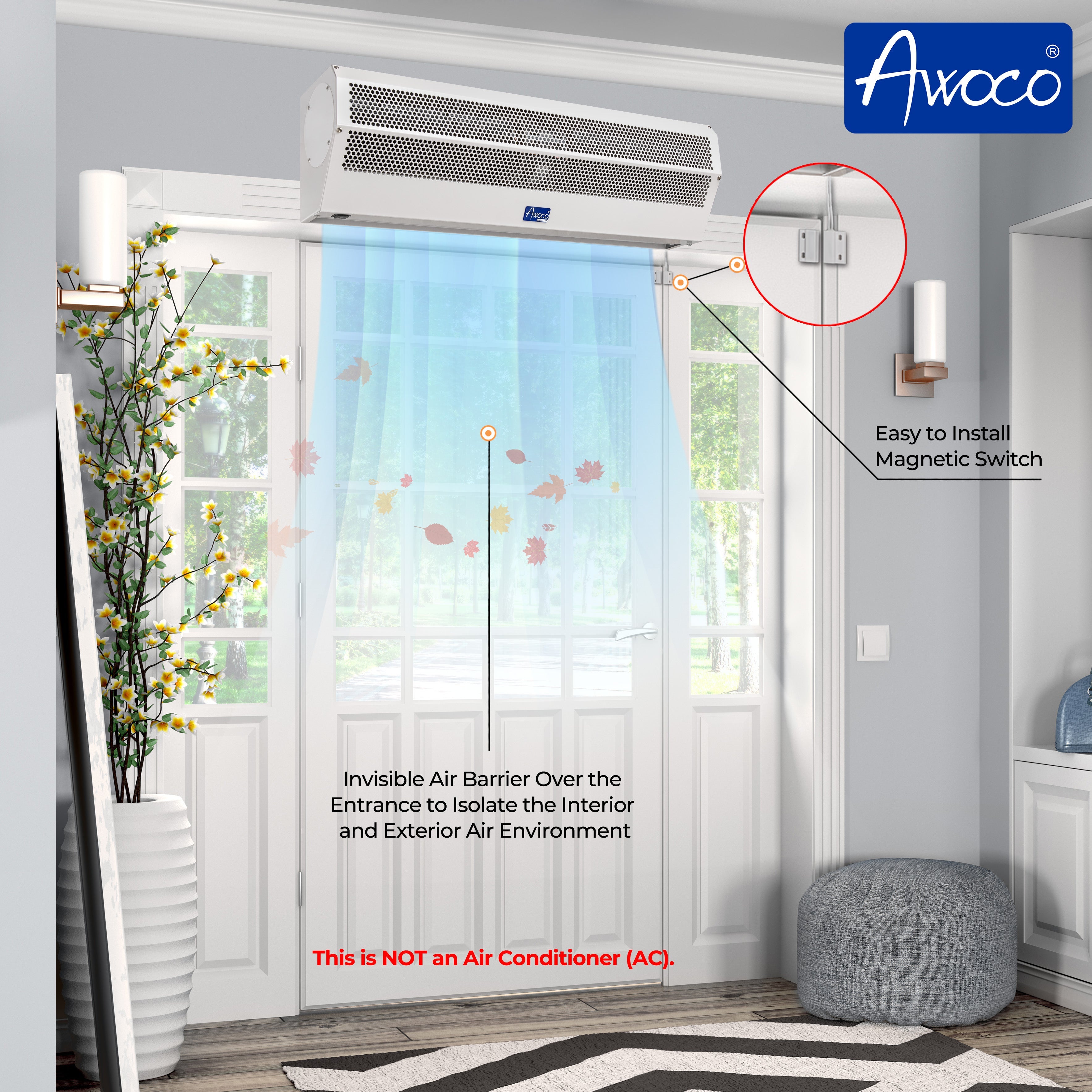 Awoco FM15-ETL Super Power 1 Speed Commercial Indoor Air Curtain, 120V Unheated, ETL Sanitation Listed - FM1509-ETL