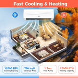 Costway Blast Series Mini Split Air Conditioner Heater Ductless 12000 BTU 17 SEER2 208-230V Remote Control New - FP10293US-WH+