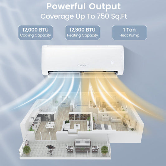 Costway Airtural Series Mini Split Air Conditioner Heater Ductless 12000 BTU 21 SEER2 208-230V Remote Control New - FP10412US-WH+