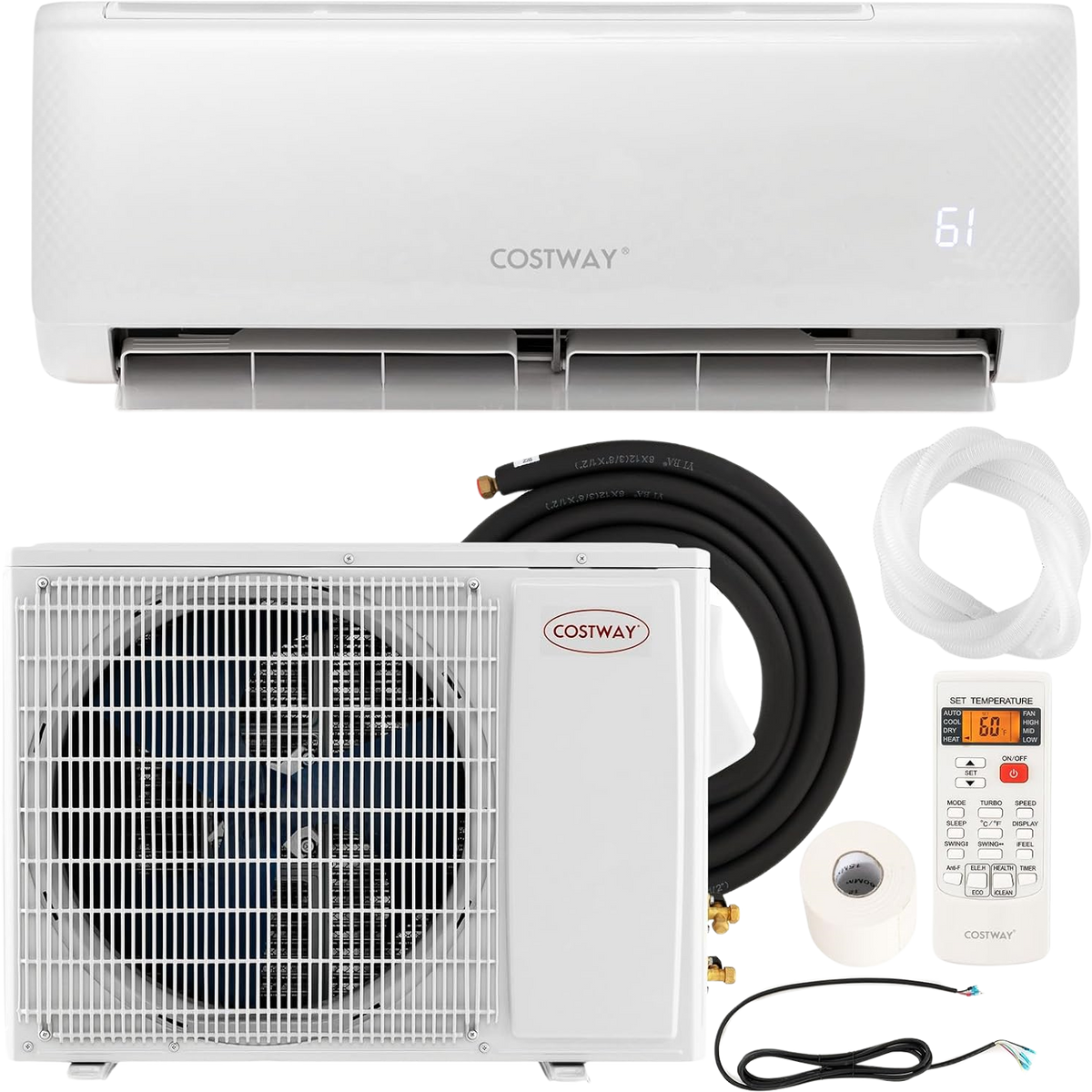 Costway Airtural Series Mini Split Air Conditioner Heater Ductless 12000 BTU 21 SEER2 208-230V Remote Control New - FP10412US-WH+