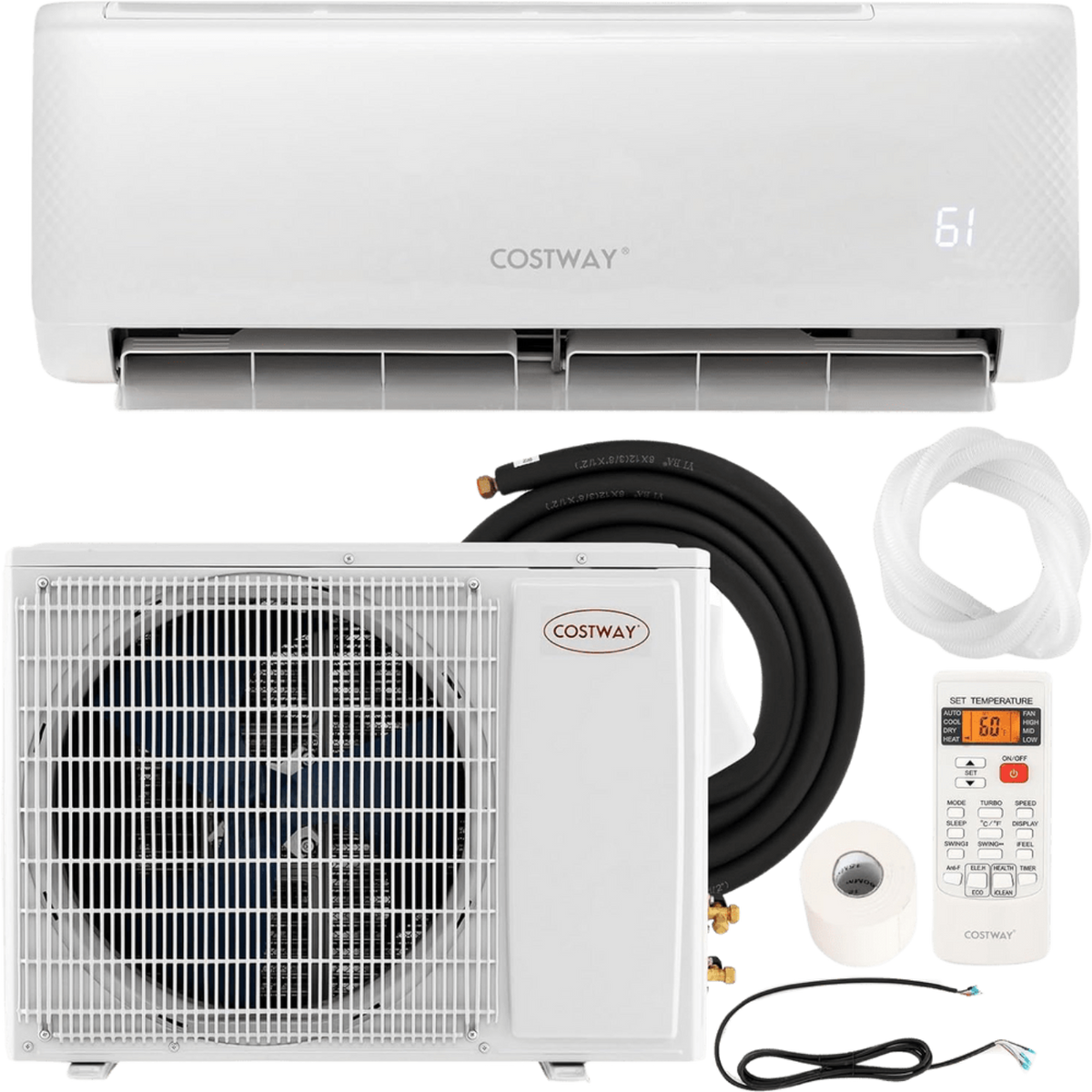 Costway 12000 BTU 21 SEER2 208-230V Ductless Mini Split Air Conditioner Heat Pump System Remote Control New - FP10412US-WH