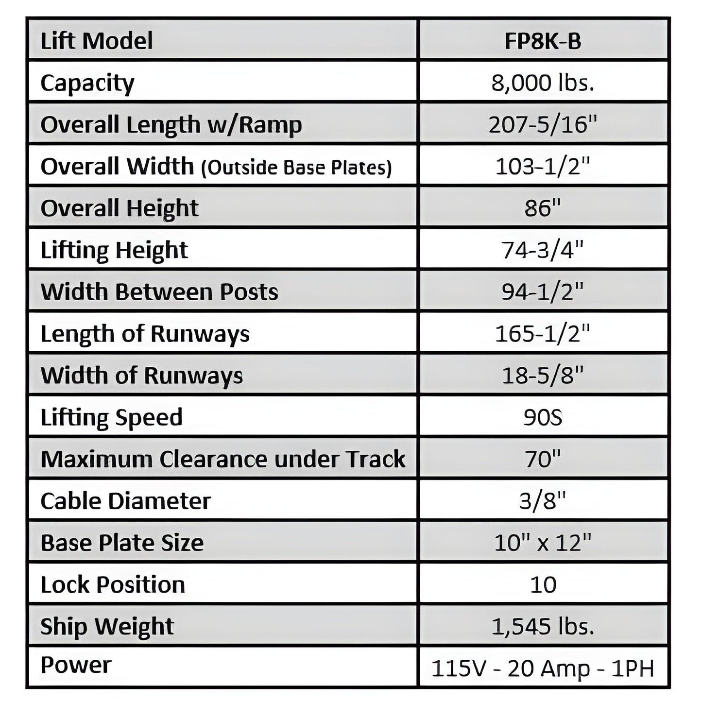 Tuxedo  8,000 lb Service Storage Lift - Basic - FP8K-B