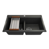 Bocchi 34" Undermount Double Bowl Composite Workstation Kitchen Sink with Covers in Matte Black - 1618-504-0126HP