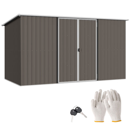 Outsunny 11' x 6' Metal Storage Shed with Lockable Door for Backyard, Garden, Lawn, Light Gray - 845-680V01LG