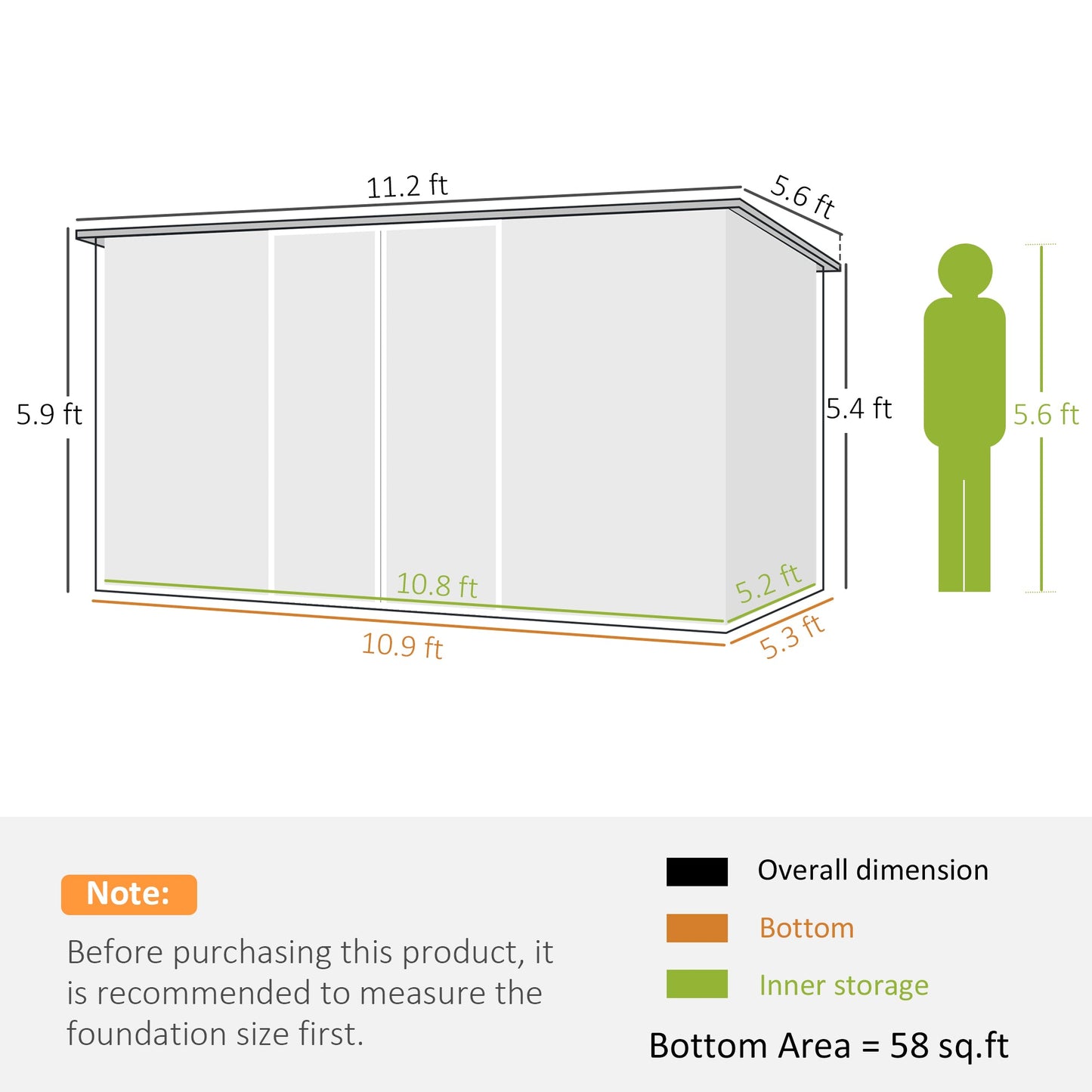 Outsunny 11' x 6' Metal Storage Shed with Lockable Door for Backyard, Garden, Lawn, Light Gray - 845-680V01LG