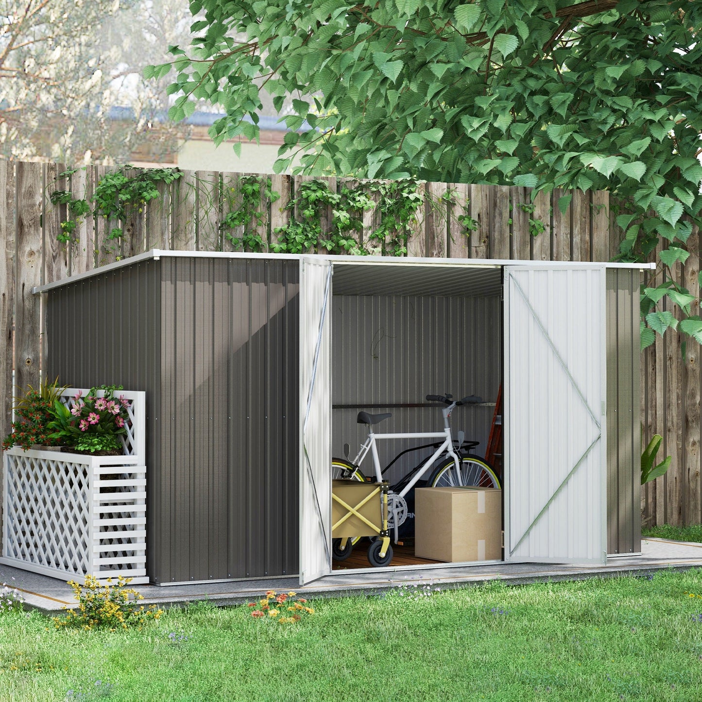 Outsunny 11' x 6' Metal Storage Shed with Lockable Door for Backyard, Garden, Lawn, Light Gray - 845-680V01LG