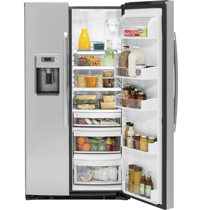 GE APPLIANCES 21.9 Cu. Ft. Counter-Depth Side-By-Side Refrigerator in Stainless Steel - PZS22MYKFS