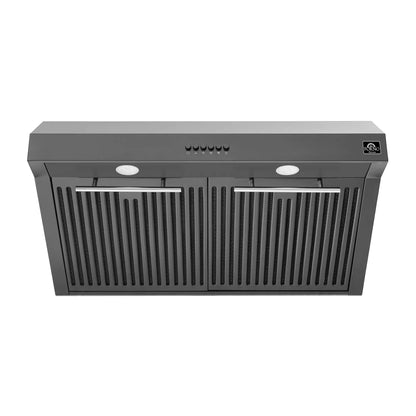 Forno 5-Piece Appliance Package - 30-Inch Induction Range, Under Cabinet Range Hood, Refrigerator, Dishwasher, and 30-Inch Microwave Oven in Black with Stainless Steel Trim - APR5-905-30BLK-MWO30