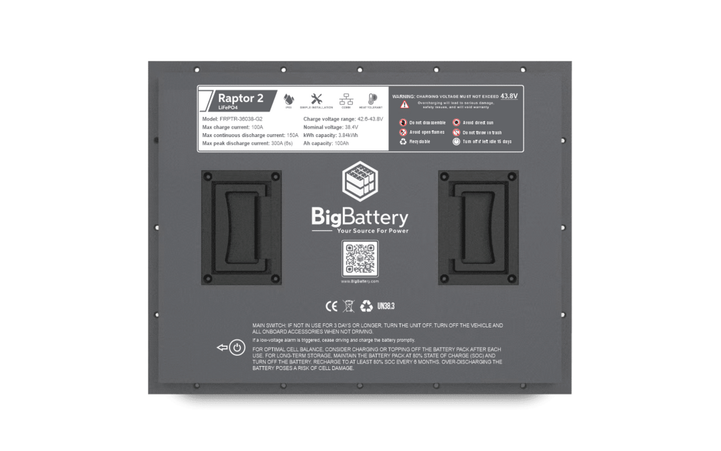 Big Battery 36V RAPTOR 2 – 3.84kWh LiFePO4 - FRPTR-36038-G2