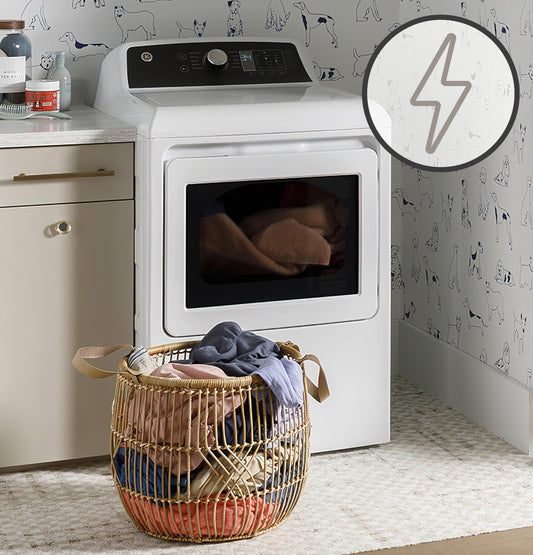 GE APPLIANCES GTD58EBSVWS GE 7.4 cu. ft. Capacity Electric Dryer with Up To 120 ft. Venting and Sensor Dry Black On White - GTD58EBSVWS