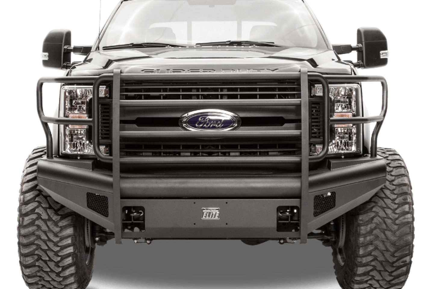 Fab Fours FS08-Q1960-1 Ford F250/F350 Superduty 2008-2010 Black Steel Elite Front Bumper Full Guard with Tow Hooks