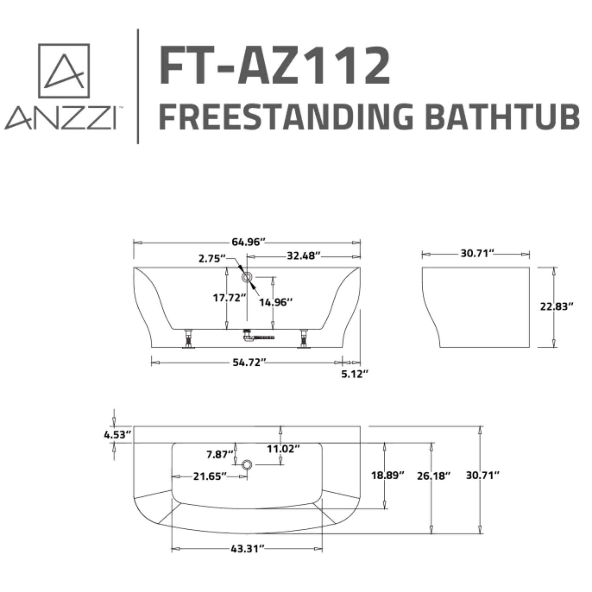 Anzzi Bank Series 5.41 ft. Freestanding Bathtub in White FT-AZ112 - FT-AZ112