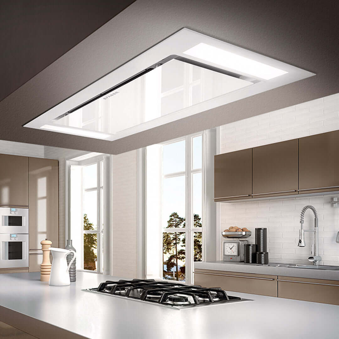 Faber Stratus Isola White Glass Ceiling Mount Island Range Hood With Size Options - STRTIS36WHNB