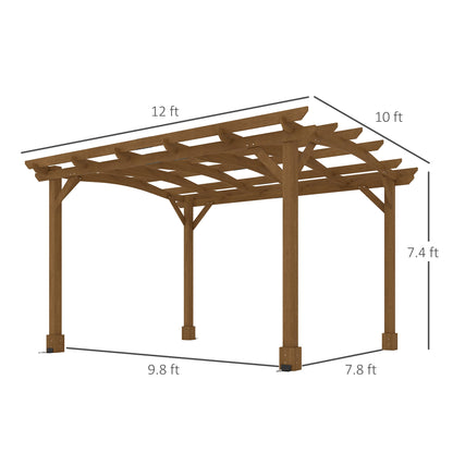 Outsunny 10' x 12' Wood Pergola with Arched Roof Trellis for Climbing Plants, Dark Brown - 84C-572V00DR